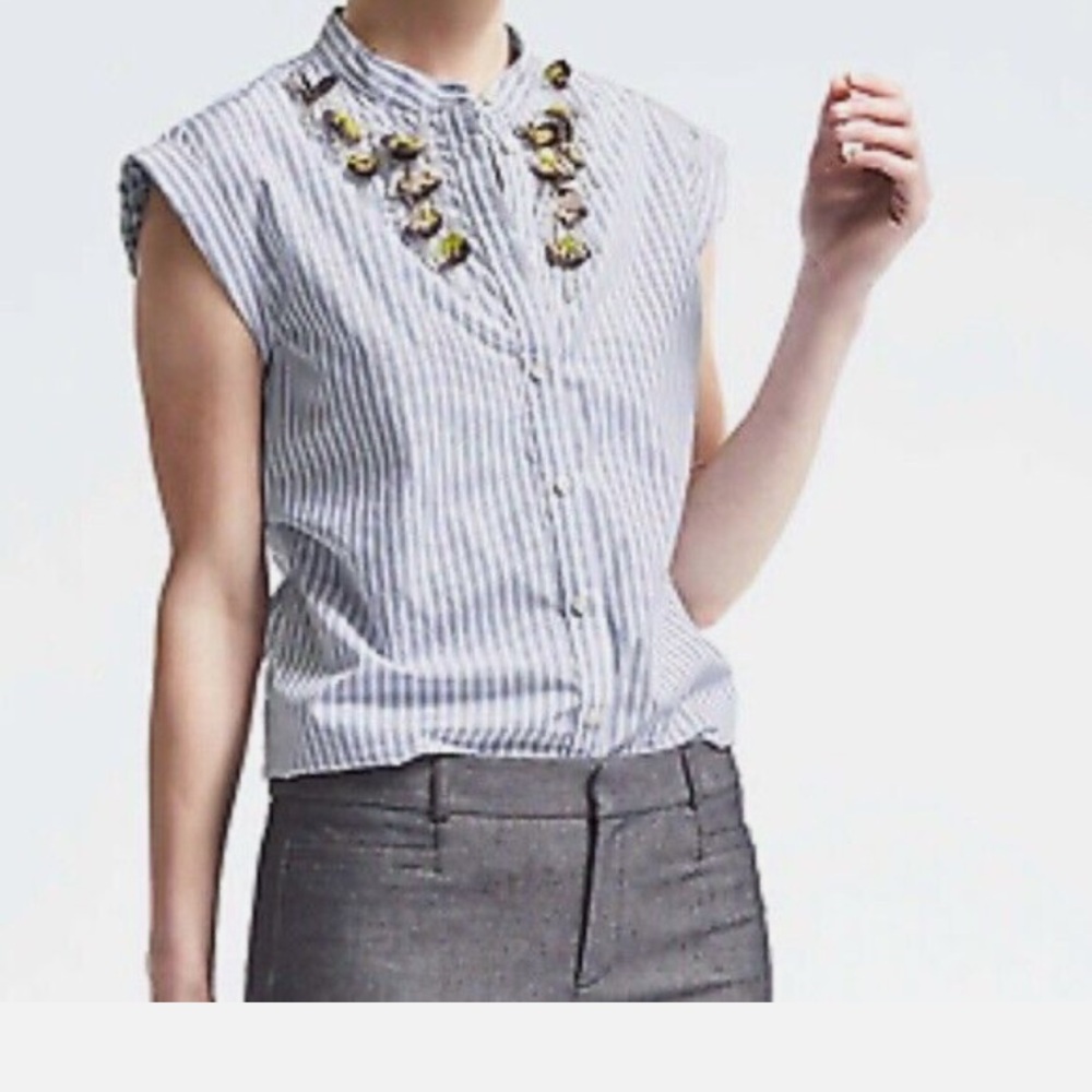 Banana Republic Embellished Cap Sleeve Blouse